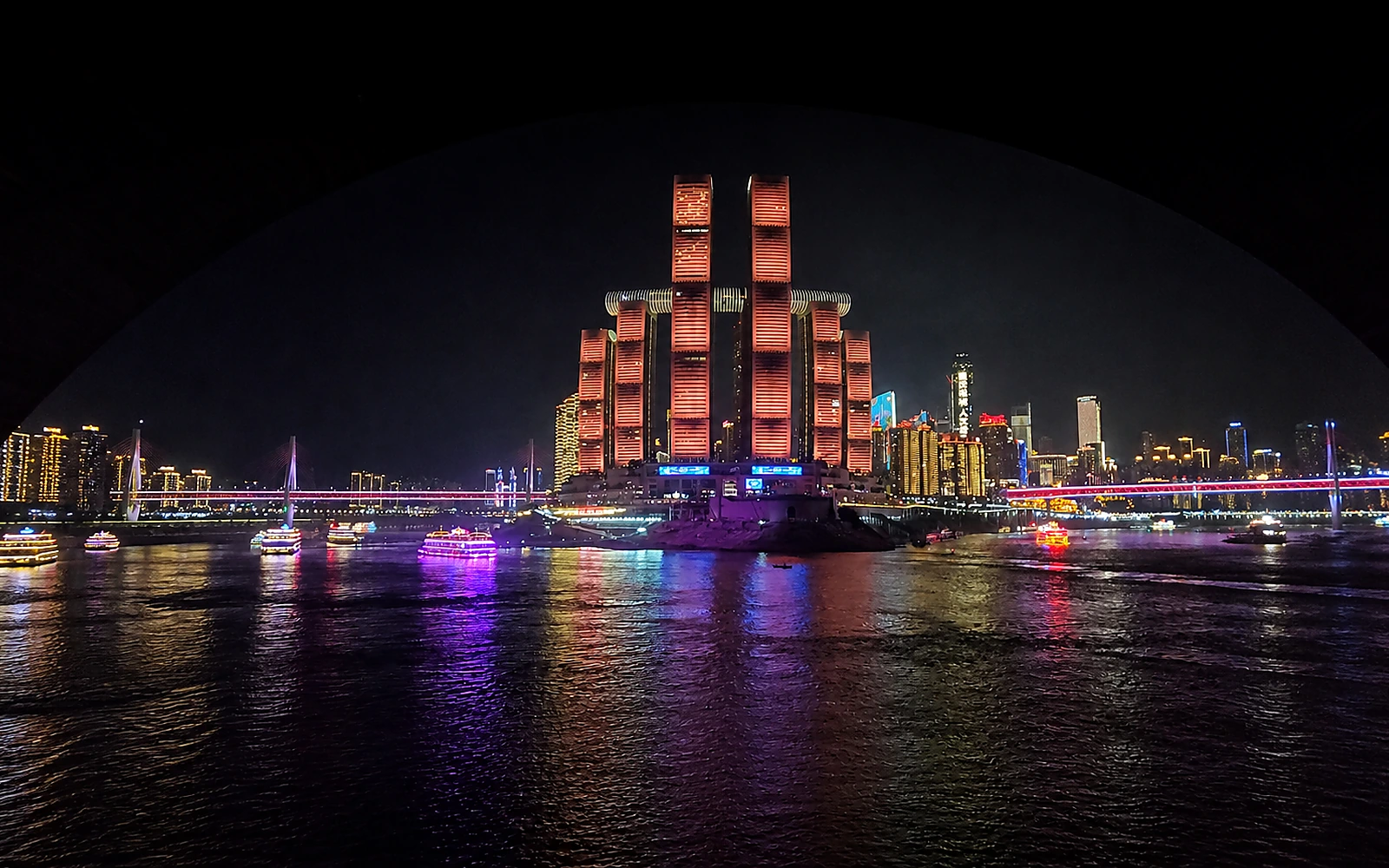 Chongqing Raffles City and the two-river nightscape